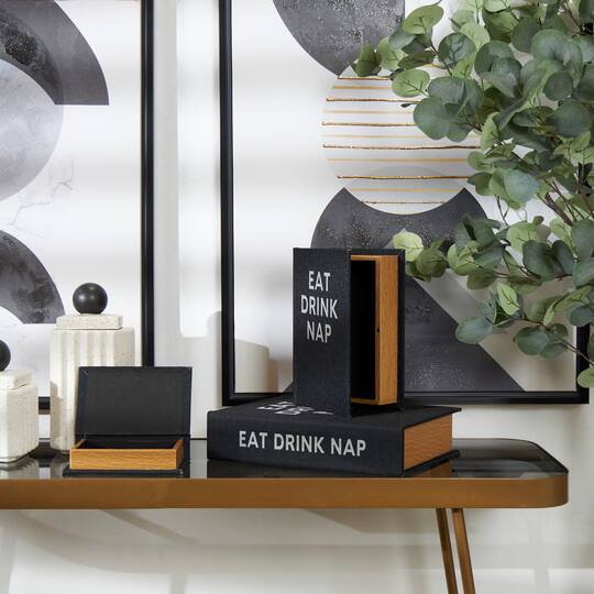 Black Eat Drink Nap Linen Storage Book Box Set